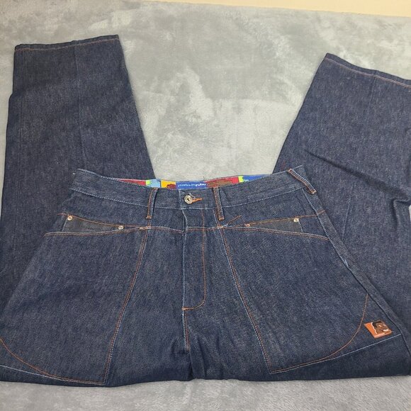 Vintage Platinum Fubu Y2k Fat Albert Baggy Embroidered Navy  Jeans Mens 38x34 - Picture 14 of 16